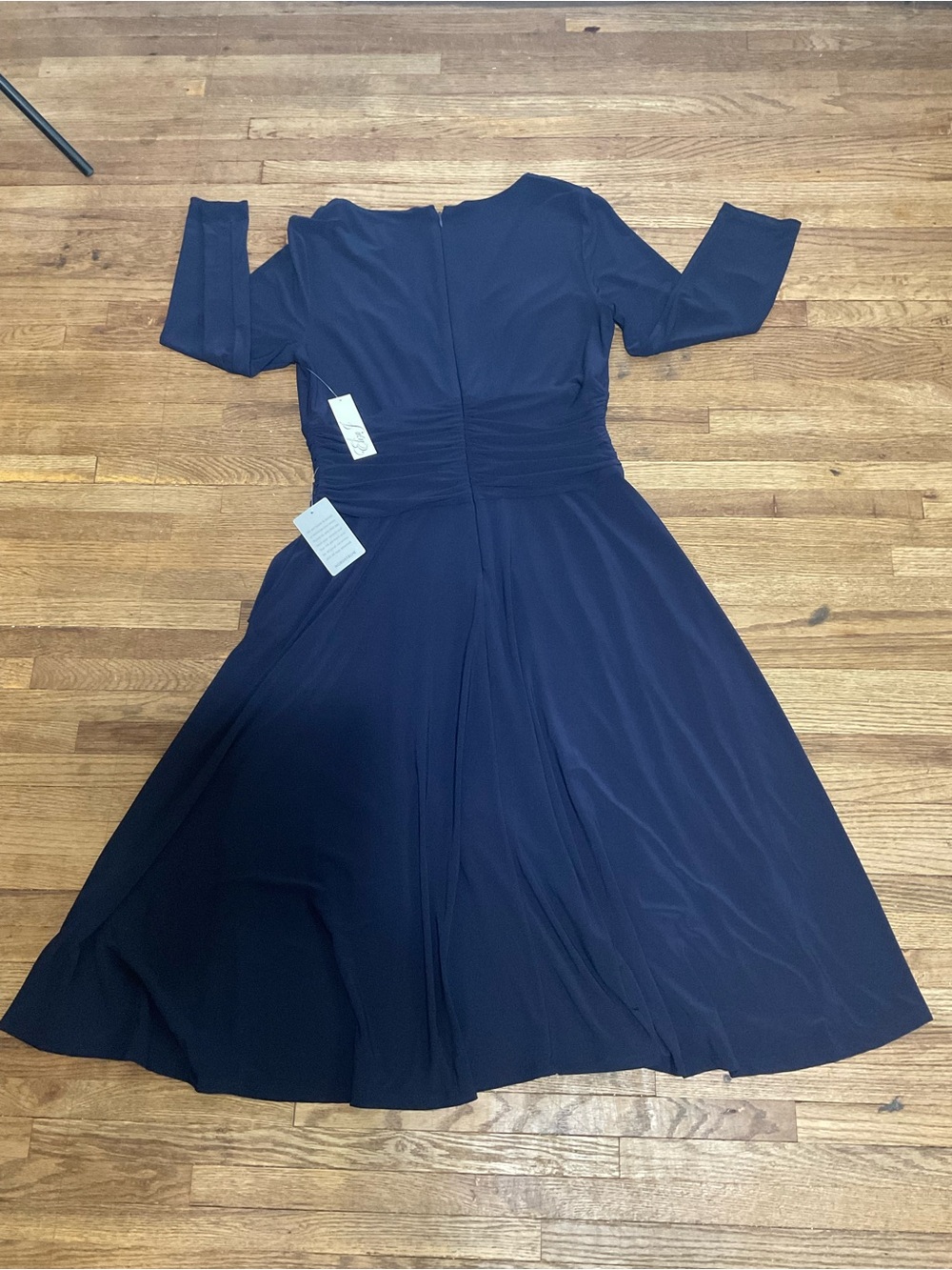 Eliza J Navy Blue Faux Wrap Maxi Dress Size 14 NWT 3/4 Sleeve Ruched Waist Forma - Picture 6 of 9